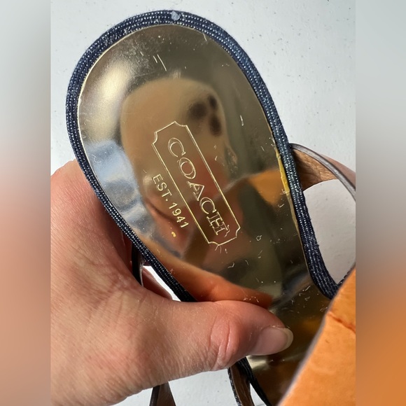 COACH DANI High Heels, Platform Open-Toe, Denim & Leather 9B - Picture 4 of 15